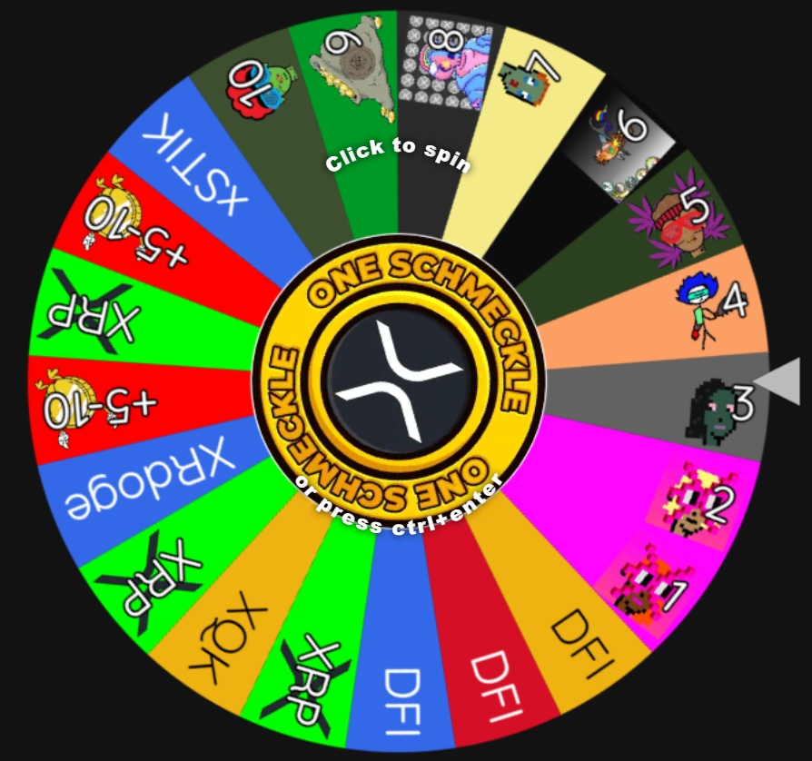 Stream is starting in 15 mins!

Updated prize wheel now with 10 #NFTs.

There are quite a few time changes happening around the world so make sure you're following us on Twitch so you don't miss out.

twitch.tv/schmeckles_xrpl