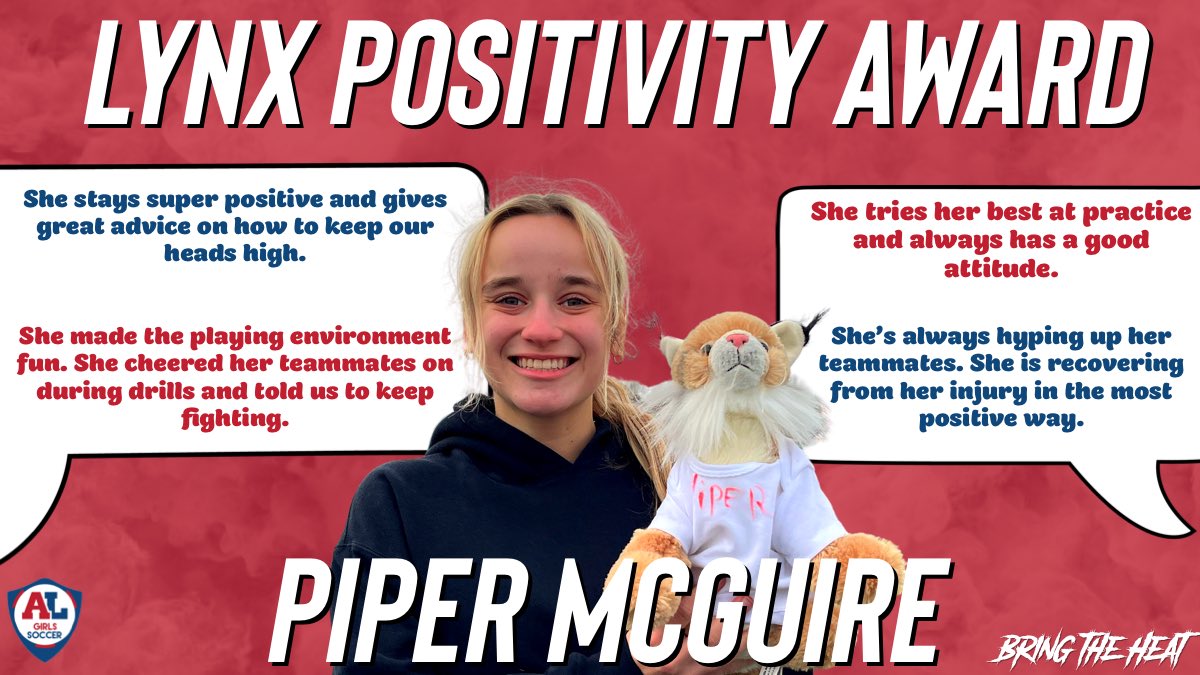 Congrats to Senior Piper McGuire for winning the Positivity Award for last week! See what her teammates said about her below!
#wPtsrc #BTH🔥