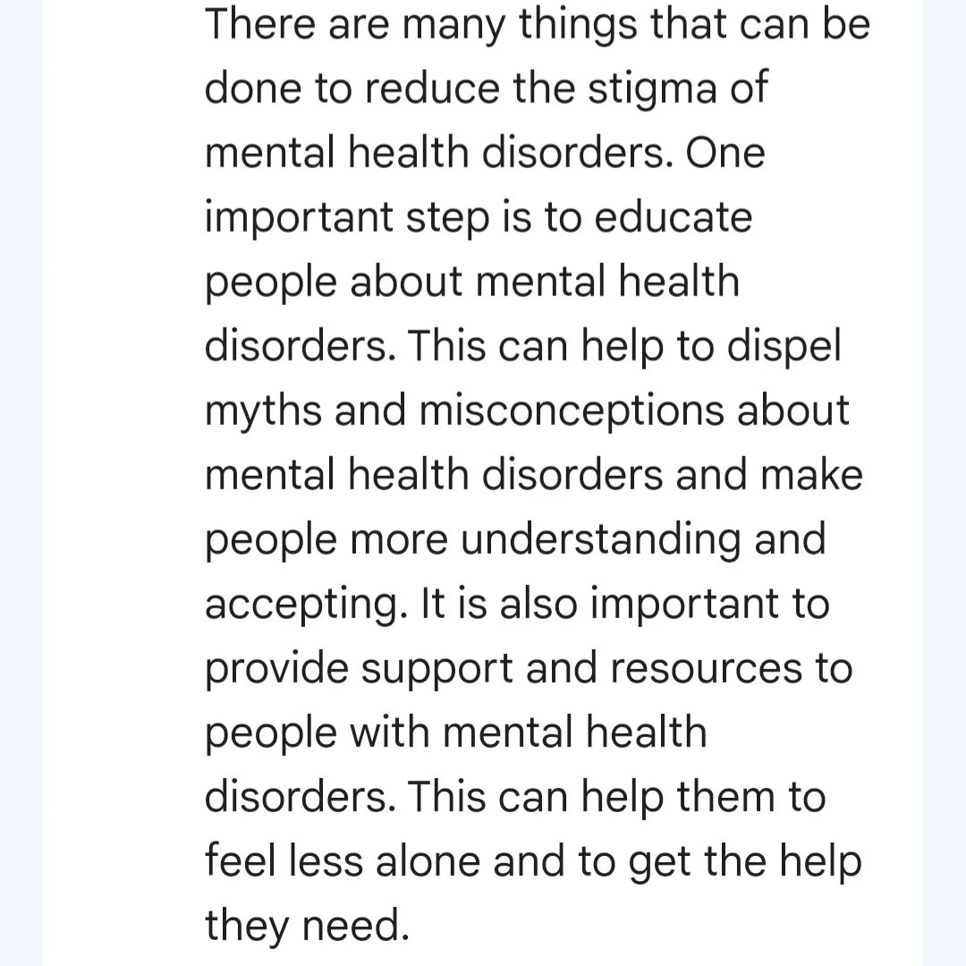 Break_theStigma's tweet photo. Someone at https://t.co/28LltykAyf was granted access to @Google's #BARD. An generative Artificial Intelligence (#AI) similar to Chat GTP. We asked an incredible question "Why is the stigma of mental health disorders important to acknowledge as a society?"
Swipe to see its answer https://t.co/GdxfQw832g