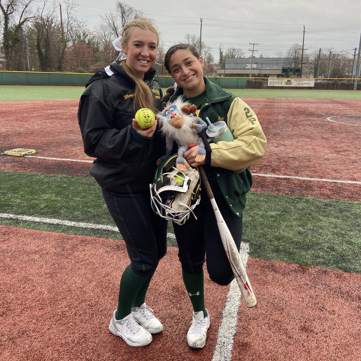 Shout out to pitchers Morgan and Bella for earning Rafiki and Quick Sip of today’s scrimmage! They toughed it out in the freezing rain in the circle for the squad today! Romans 8:28 ☘️💫🥶🌧️ <a href="/mosullivan1/">morgan o’sullivan</a> <a href="/Isabella_Hurta/">Isabella Hurta</a> <a href="/CaseysSports/">CaseysSports</a> <a href="/RBCCaseys/">Red Bank Catholic</a> <a href="/ShoreConfSB/">Shore Conference Softball</a>