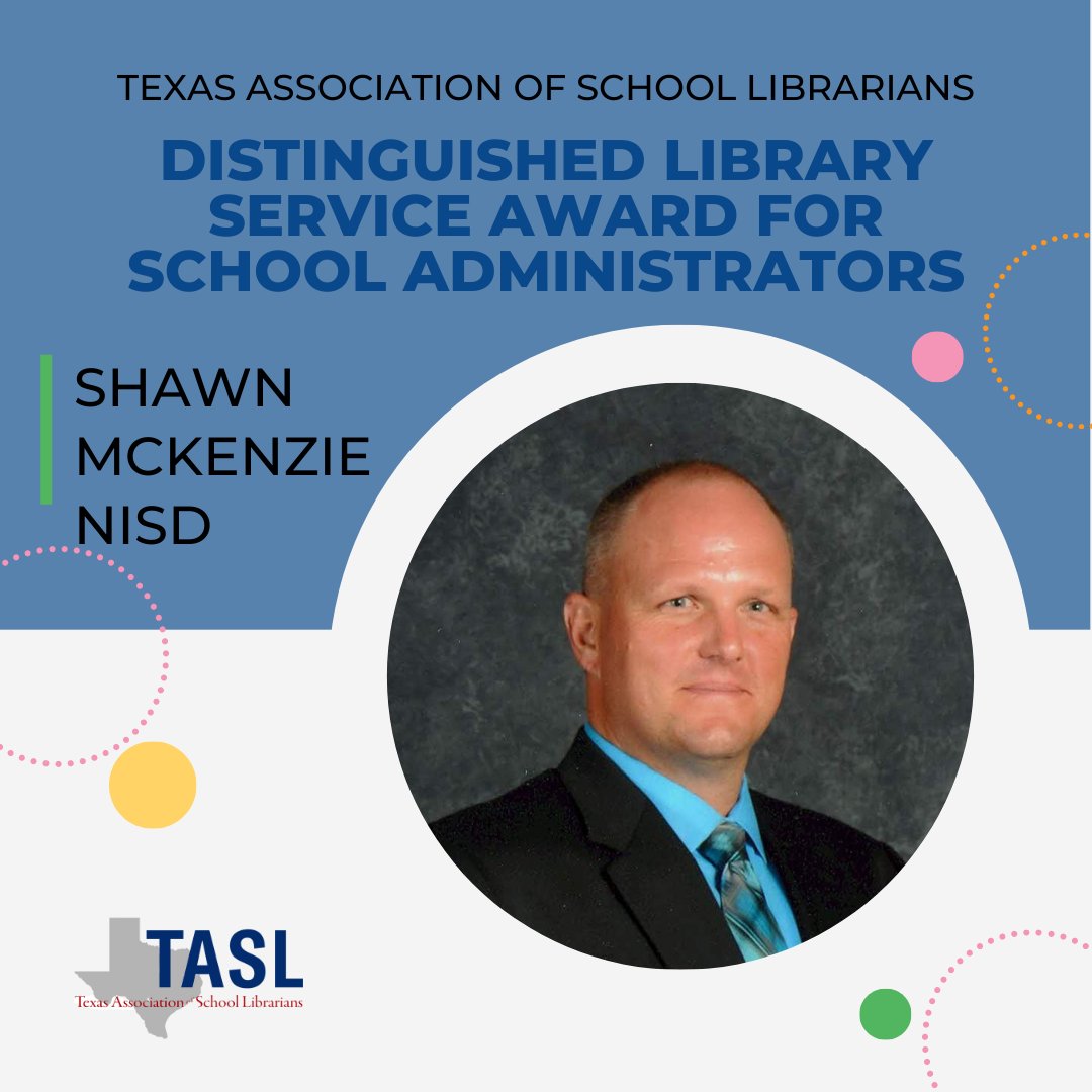 And our final award to day is the Distingued Library Service Award for School Administrators. Please give a hearty congratulations for this year's recipient, Principal Shawn McKenzie from <a href="/NISDFolks/">Dr. John Folks MS</a>! We appreciate all the support you give to <a href="/NISDFolksLib/">Folks Library</a>! <a href="/TXLA/">Texas Library Assn.</a> #TxASL