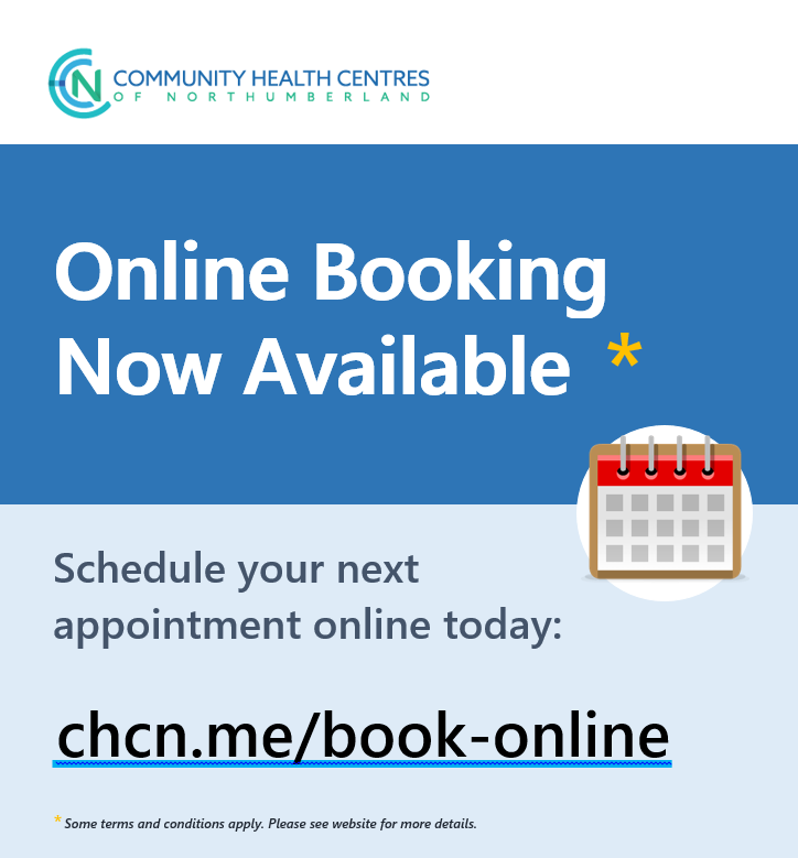 Community Health Centres of Northumberland is excited to offer online appointment booking, powered by OceanMD.

To learn more about online appointment booking, or to schedule your next appointment online, visit our website: chcnorthumberland.ca/book-online/