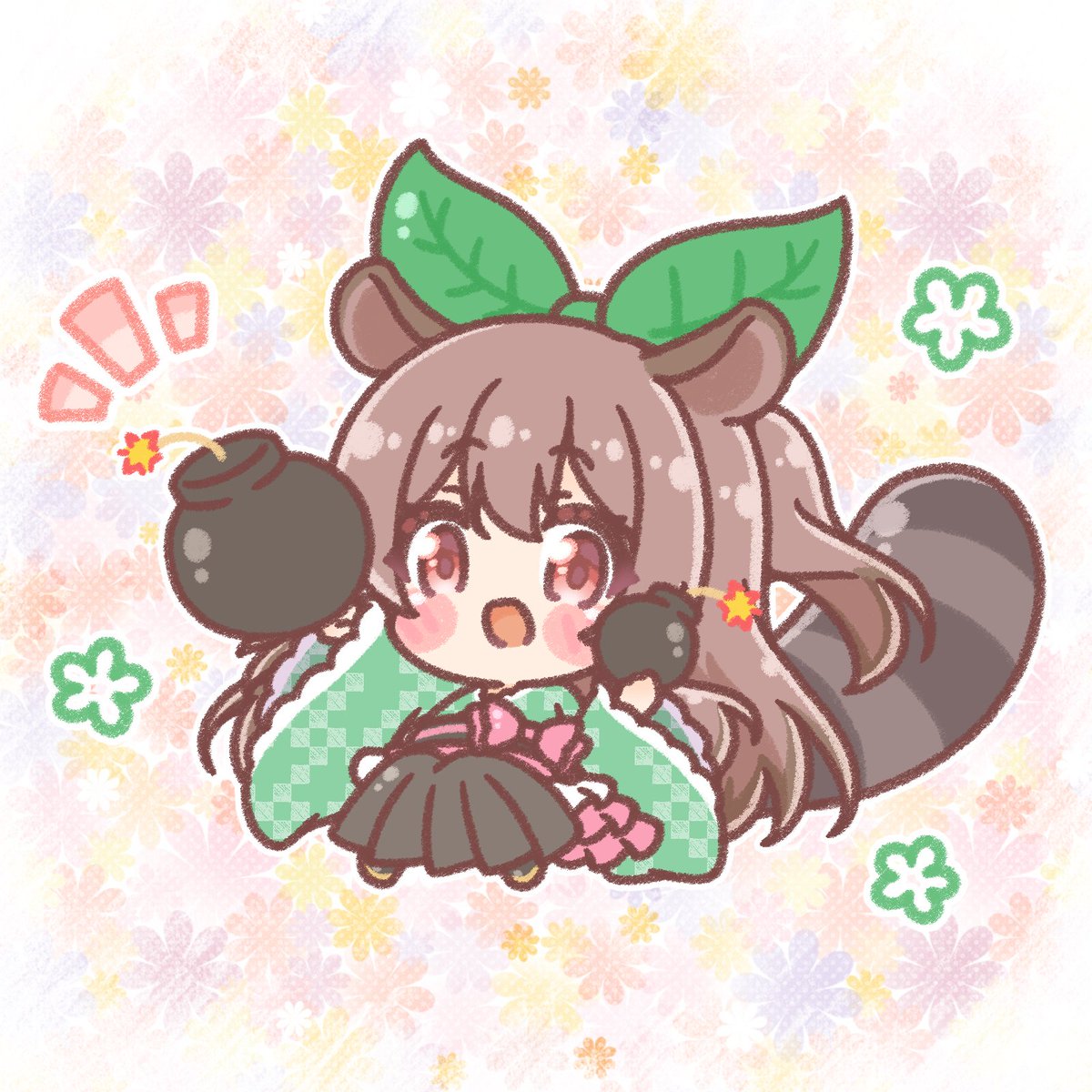 1girl japanese clothes brown hair solo animal ears kimono tail  illustration images