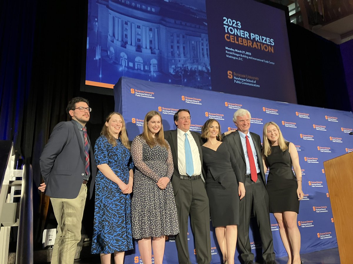 The reporters from @politico pose for a photo after the #TonerPrizes celebration. They won the prize for national reporting. Read more: newhouse.syr.edu//news/newhouse…