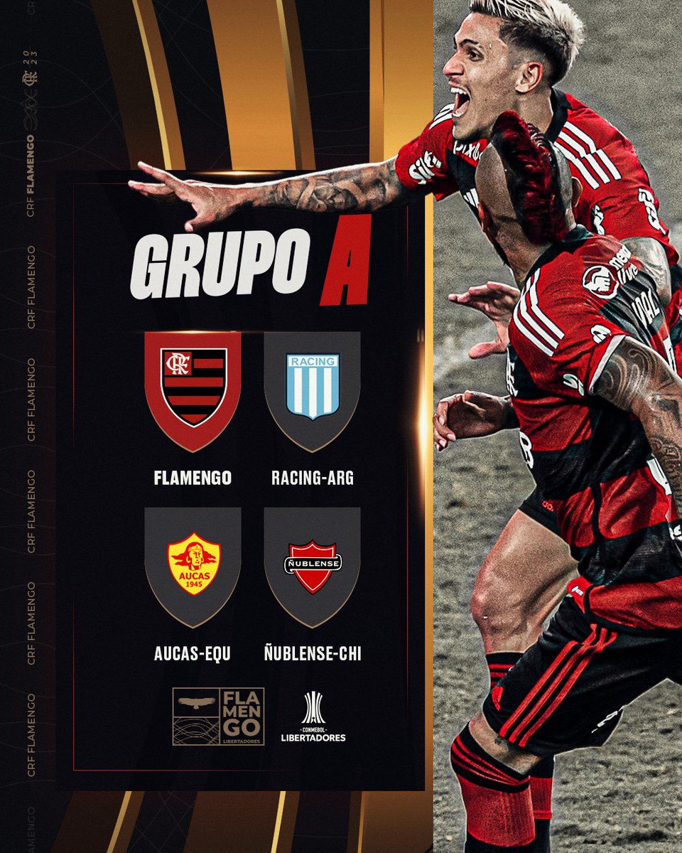 Flamengo (@Flamengo) on Twitter photo 2023-03-28 00:59:10 O MENGÃO ficou no Grupo A da @LibertadoresBR com Racing (ARG), Aucas (EQU) e Ñublense (CHI)! Pra cima! 💪❤️🖤 #CRF #VamosFlamengo O MENGÃO ficou no Grupo A da @LibertadoresBR com Racing (ARG), Aucas (EQU) e Ñublense (CHI)! Pra cima! 💪❤️🖤 #CRF #VamosFlamengo
