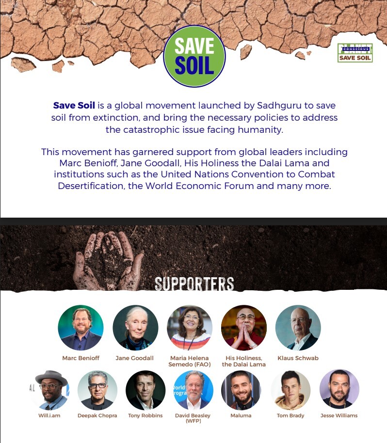 SuryaIshaYoga1's tweet photo. To #SaveSoil is our responsibility for future generations. We are already using the soil of the unborn child. Living soil is not our property. It is a legacy which we have received &amp; we must pass it on that way
Awesome🌾🌱🌎
Join the movement: https://t.co/ghhdWJDbRZ 
.
#Consc… https://t.co/C4nGD0gOI9