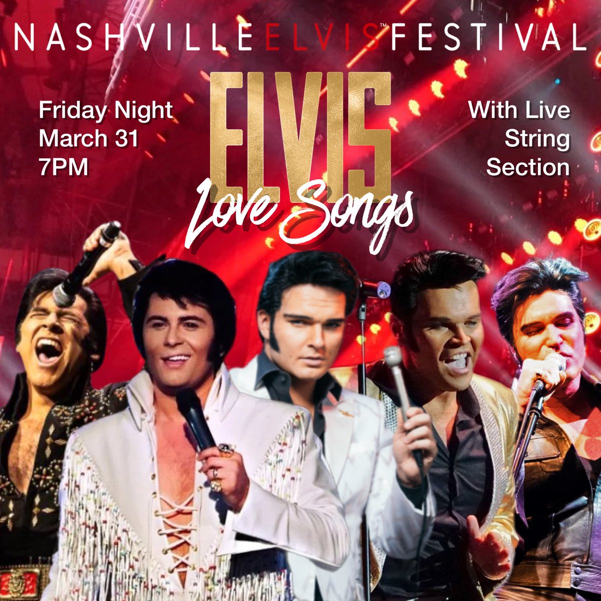 You "Can't Help Falling In Love" with this all new candlelit show featuring live strings and 5 of the best #Elvis tribute artists in the business: #BenThompson <a href="/TedTRevisited/">Ted Torres Martin</a>  <a href="/cote_deonath/">Cote as ELVIS</a> #AlexMitchell &amp; <a href="/M_Cullipher/">Michael Cullipher</a>. This will be a very special show! NashvilleElvisFestival.com