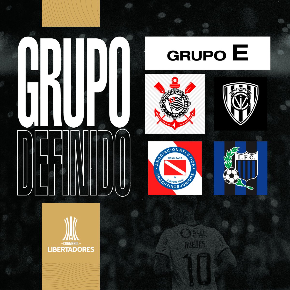 Corinthians's tweet photo. O Corinthians está no Grupo E da CONMEBOL @LibertadoresBR!

Vamos, Timão! 💪🏾🖤

🇧🇷 Corinthians
🇪🇨 Ind. Del Valle
🇦🇷 Argentinos Juniors
🇺🇾 Liverpool

#VaiCorinthians https://t.co/Lablg0Eas7