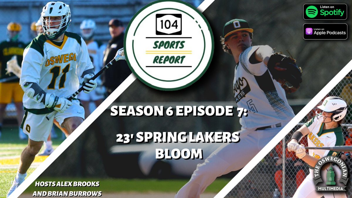 Episode 7 of Season 6 of the @104sportsreport has been released on Apple Podcasts &amp; Spotify. Alex Brooks and Brian Burrows break down spring sports as the Lakers return to the diamond and turf to round out the academic year. 

open.spotify.com/episode/0gQ5ln…
