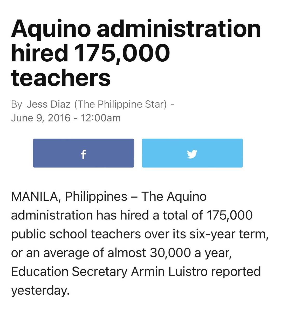 leahnavarro's tweet photo. Hello. A reminder. PNoy hired 175,000 teachers during his term. You may wish to consult with former DepEd Secretary, Bro. Armin Luistro on how they did that so well.

Don’t be tapolan.

https://t.co/7dHMB1kySR https://t.co/Iqw62CjuZ1