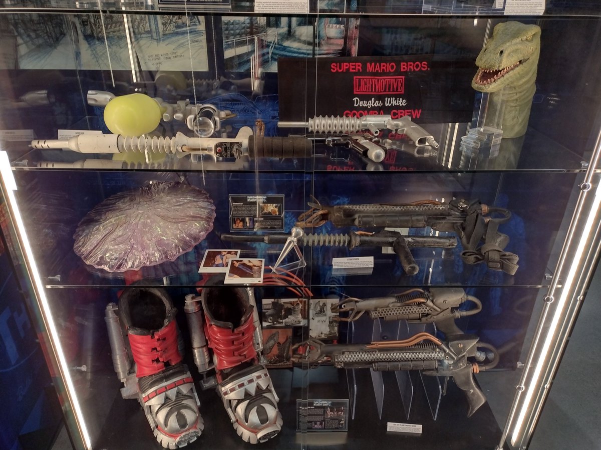 InsidethePipe's tweet photo. How about another look at some of the awesome Super Mario Bros. items on display at the @nvmusa?

Hero &amp; stunt versions of the Fry Guy Flamethrower Guns, Stun Sticks (both B&amp;W variations), Stomper Boots, Acid Gun, Air hose Gun, a stunt Goomba head, &amp; Lena's dagger! https://t.co/rGLDpHQ6qT