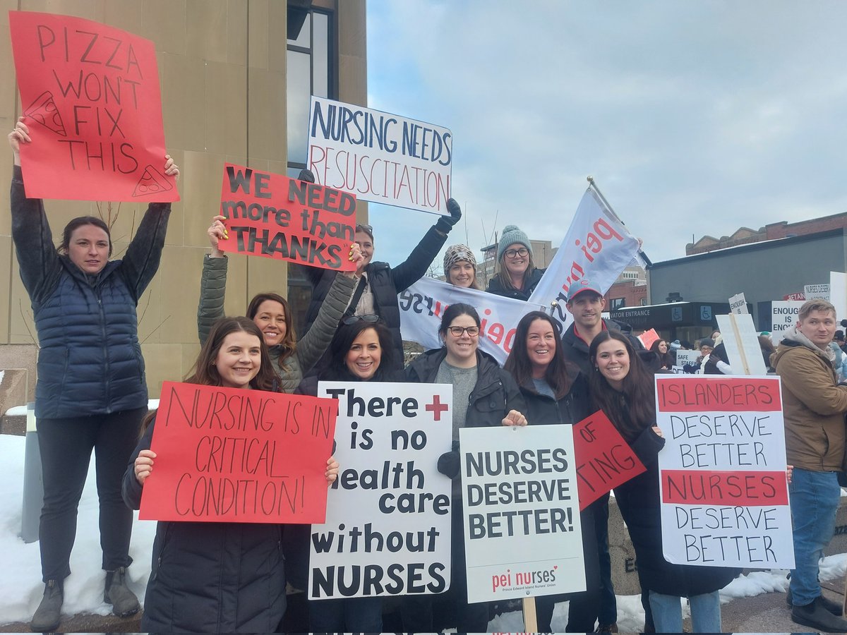 Teluisi_Tristan's tweet photo. During the debate, Michelle Neill said clearly "We need to listen to healthcare workers" Afterall, they know the system deficits first-hand. As nurses outside demanded to be heard, Michelle's simple words represent PEI's fundamental need: #aBetterDeal from the ground up! #peipoli https://t.co/odXjuksGKv
