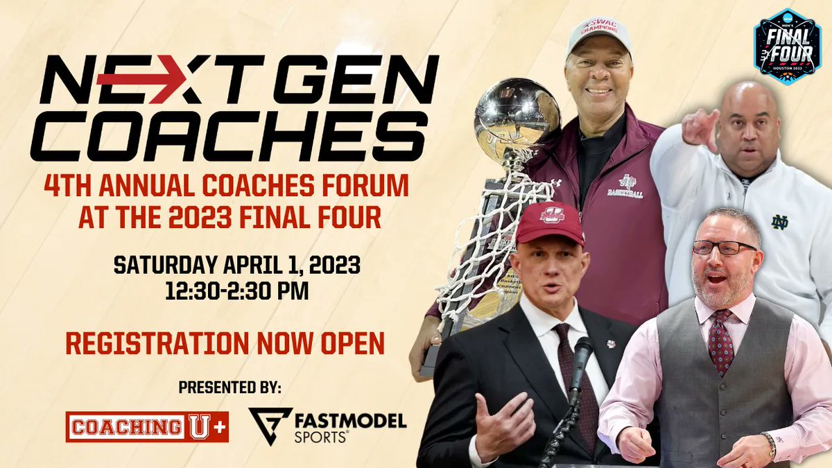 🚨Join us for the 2023 NextGen Coaches Forum 🚨

🗓️: Sat, April 1st
⏰: 12:30 PM
📍: George R. Brown Convention Center Room 320A
🎟️: Free to <a href="/FMS_Software/">FastModel Sports Basketball Software</a> Users

Register NOW for this FREE EVENT:
nextgen-coaches.com/2023 

Presented by
<a href="/FastModel/">Fastmodel Sports</a> &amp; <a href="/Coaching_U/">Coaching U</a>