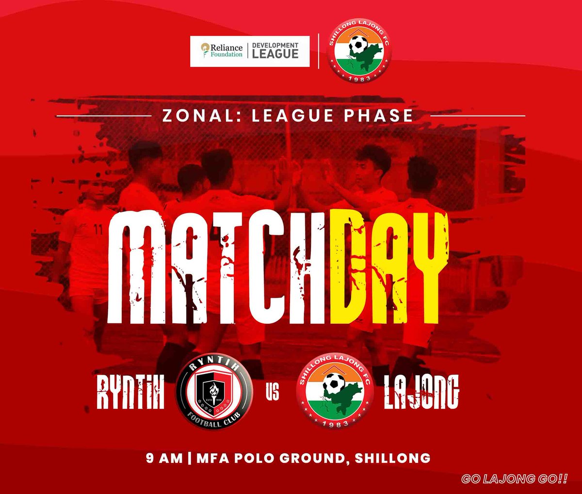 lajongfc's tweet photo. It's Matchday!!! ⚽⚽
RYNTIH v LAJONG
9AM | MFA Ground, Polo
Reliance Foundation Development League - Zonal League Phase.
#shillonglajongfc #LajongFC #lajong #northeastfootball #ryntihsc #indianfootball #reliancedevelopmentfootballleague #zonalround https://t.co/csk9mhrJ9x