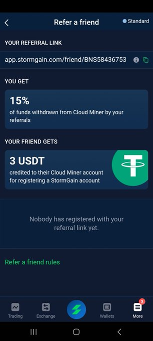 Sign up to storm gain using my referral link and get 3 $USDT free and mine for free also using there free miner
bit.ly/2KterxJ
#freemining #freecrypto #heywallet #freemoney #Binance
#stormgain #giveaway
<a href="/hey_wallet/">Hey Wallet!</a> send 0.01 $EXP to the first 75 retweets and follows #