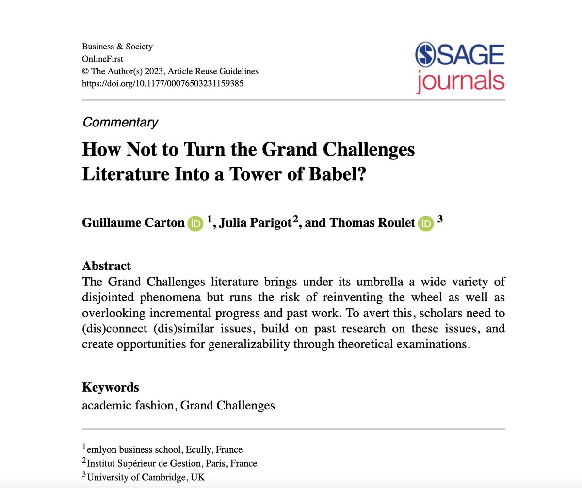 How can we use current research on grand challenges to better address societal problems? Some neat insights in this new, open access commentary. 

journals.sagepub.com/doi/10.1177/00…