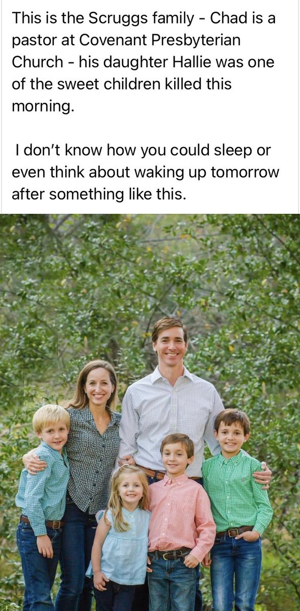 Putting a name and a face to this horrific act of violence. Little Hallie is one of the three children murdered. Her father is the Pastor of the church. 💔😢