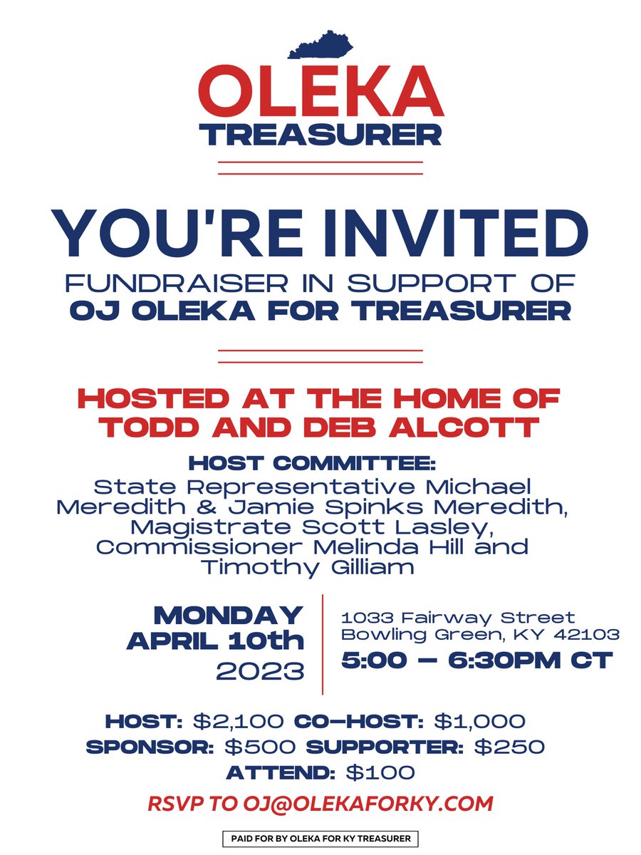 ScottLasley's tweet photo. Proud to support my friend @OJOleka in his campaign to serve as our next Treasurer. He is a good man who will make an excellent Treasurer. Hope you can join us on April 10th. https://t.co/pYy2Dg6FLO