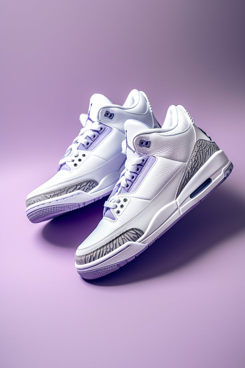 Jordan Retro 3 'Easter Edition' - White with light pastel purple lilac accent. 
#midjourney #JordanRetro3 #AiEaster #JordanEaster #Retro3