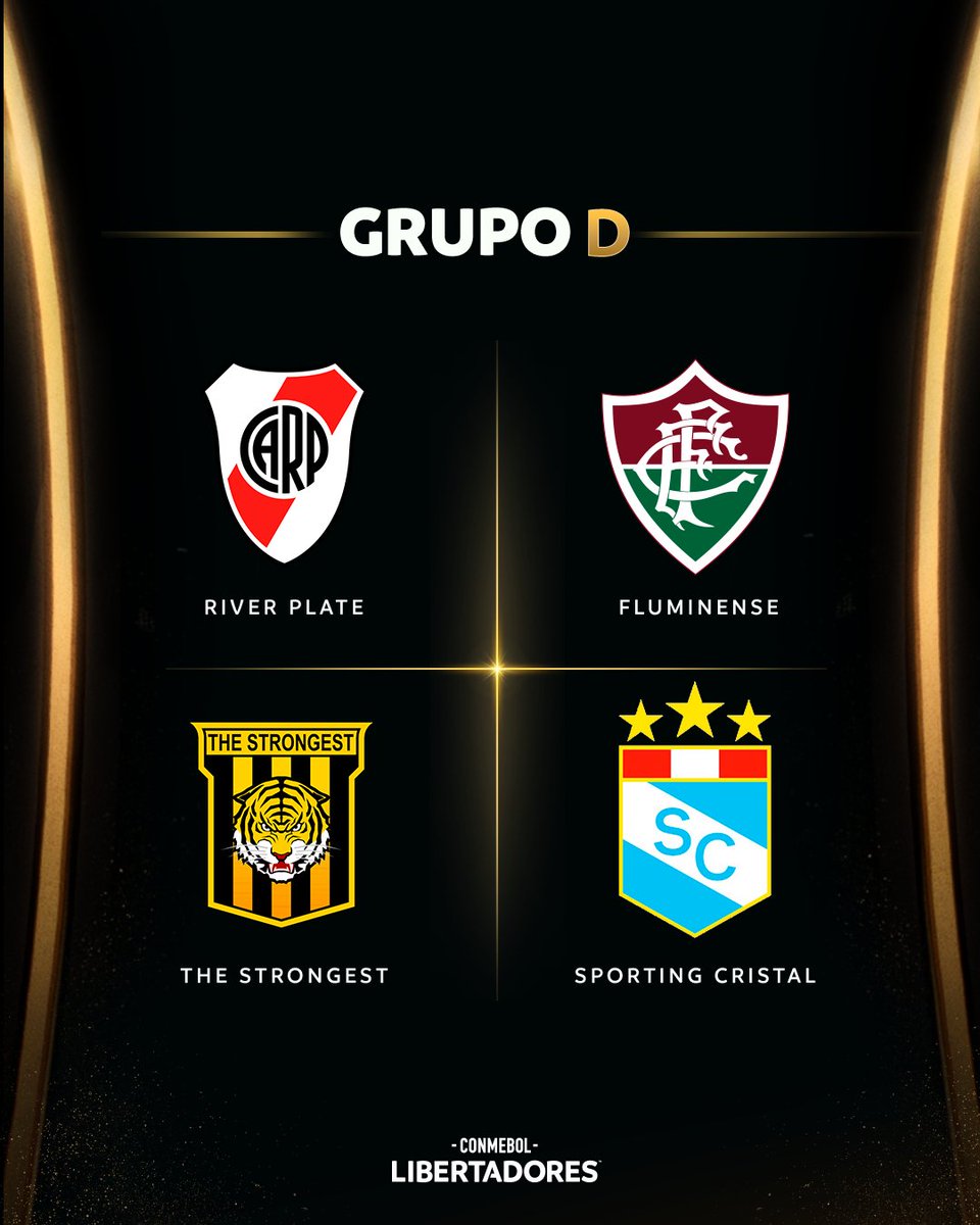 Libertadores's tweet photo. ⭐🔴⚪ ¡El Grupo D, con @RiverPlate a la cabeza!

🇦🇷 @RiverPlate 
🇧🇷 @FluminenseFC 
🇧🇴 @ClubStrongest 
🇵🇪 @ClubSCristal 

#GloriaEterna https://t.co/SiisgDH2fd