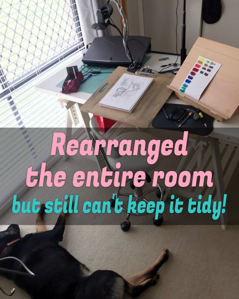 BastethCreative's tweet image. I spent the whole morning rearranging my room, hoping to create a more organized and productive space. 
But somehow, my desk is still a mess!  How does this happen? 😩 
#reallife #needhelp #creativemess #artistproblems