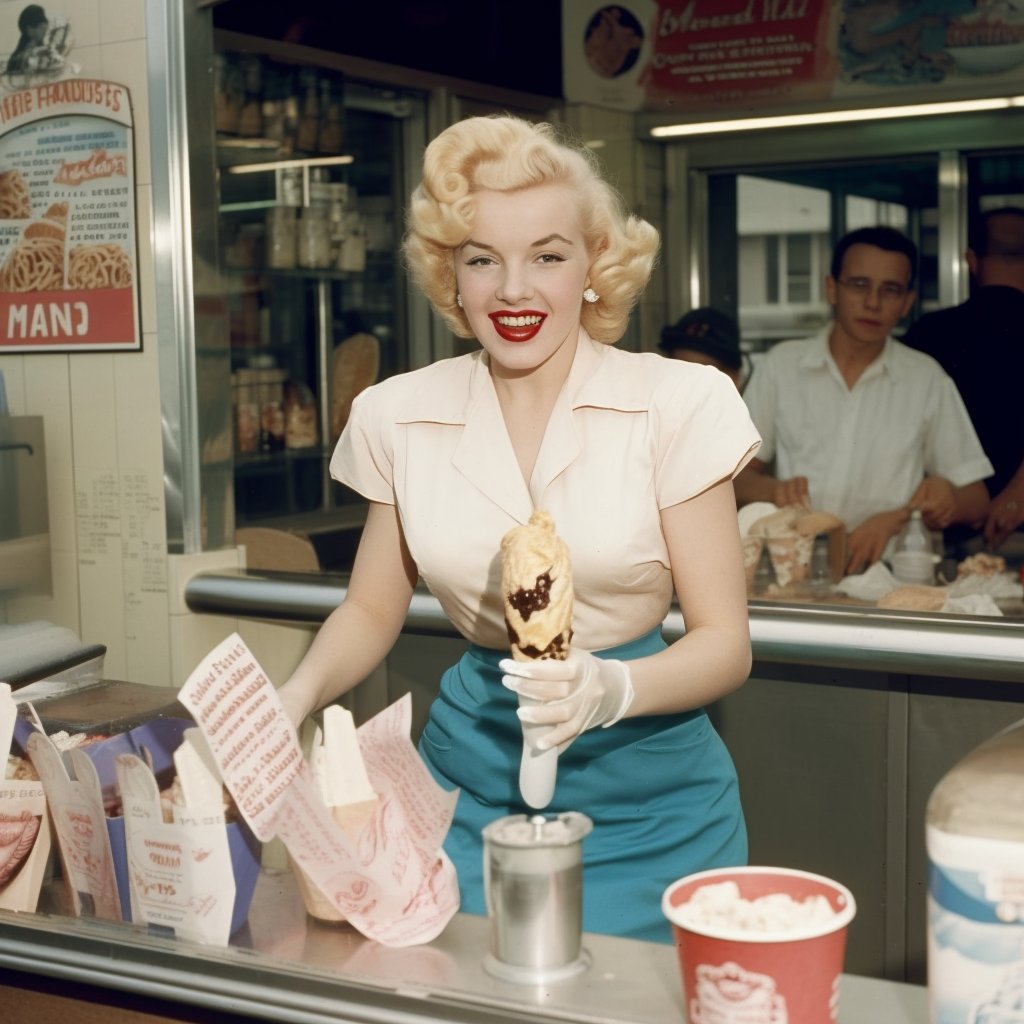 Marilyn Monroe works at an ice cream shop