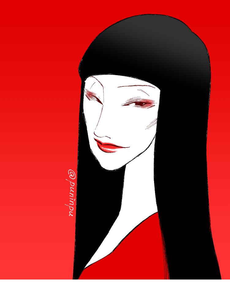 1girl solo red background makeup red lips lipstick twitter username  illustration images