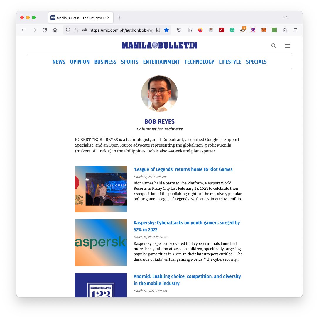 bobreyes's tweet image. Yown! May write-up na ang author page ko sa MANILA BULLETIN! #ManilaBulletin #BeFullyInformed