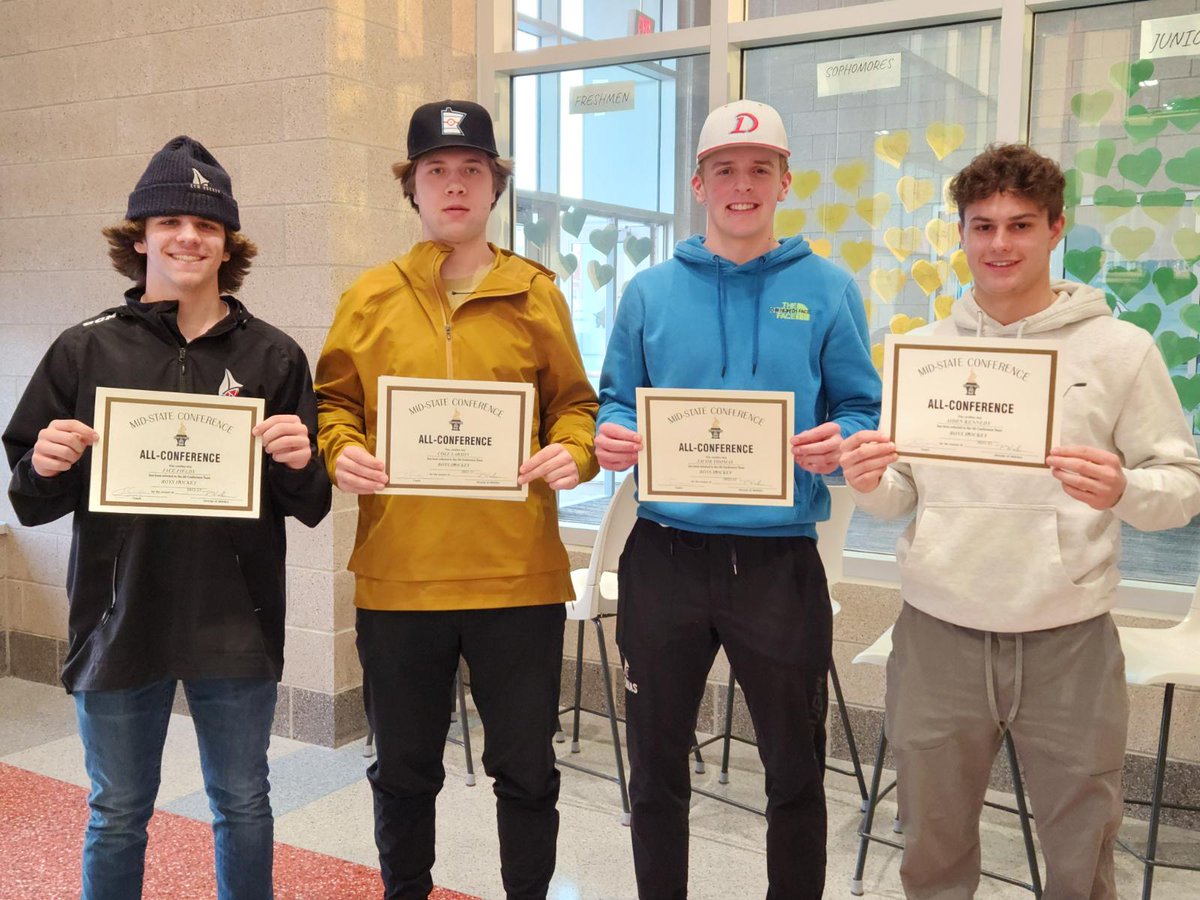 dlhshockey's tweet photo. Your 2022-2023 All Conference Team Winners!!! Jace Fields, Cole Larson, Jacob Thomas, and Aiden Kennedy https://t.co/ZeIWbgr3CU