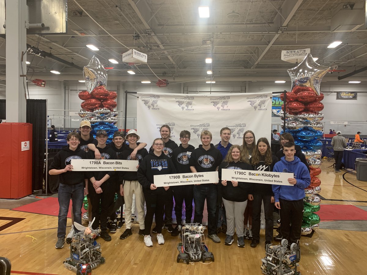 WrightstownCSD's tweet photo. Let's give a round of applause to the #WCSDStrong Robotics Team!  👏🏻

They recently competed in the Create US Open in Council Bluffs, Iowa.  All teams were selected for the tournament with Team 1790B &amp; 1790C making it to round 16.  Team 1790A reached the semifinals.  Way to go! https://t.co/oCkeIqsUA4