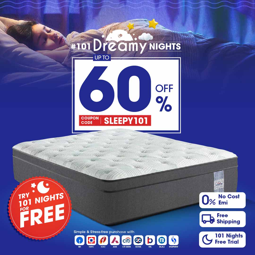 Experience a night of blissful sleep every night with our 101 Dreamy Nights Sale. Don't miss out on this limited-time offer, the link is in the bio! 

#SpringtekMattress #DreamyNightsSale #RiskFreeTrial #NoCostEMI #FreeShipping #sale #mattressinabox #MadeinIndia #spinesupport