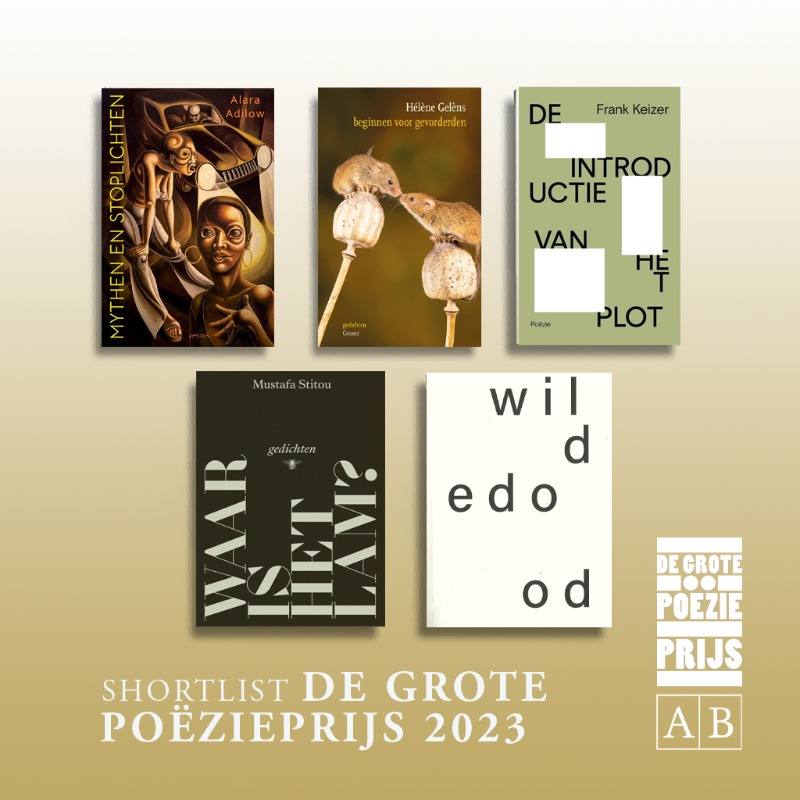 Athenaeum's tweet photo. Herman de Coninckprijswinnaar Alara Adilow, Hélène Gelèns, Frank Keizer/@MarxDays, oud-winnaar &amp; Awater Poëzieprijswinnaar Mustafa Stitou en marwin vos/@unwinvos maken kans op de Grote Poëzieprijs 2023 van @Prijsdepoezie. Dat werd gisteren bekendgemaakt in Opium. Lees meer!