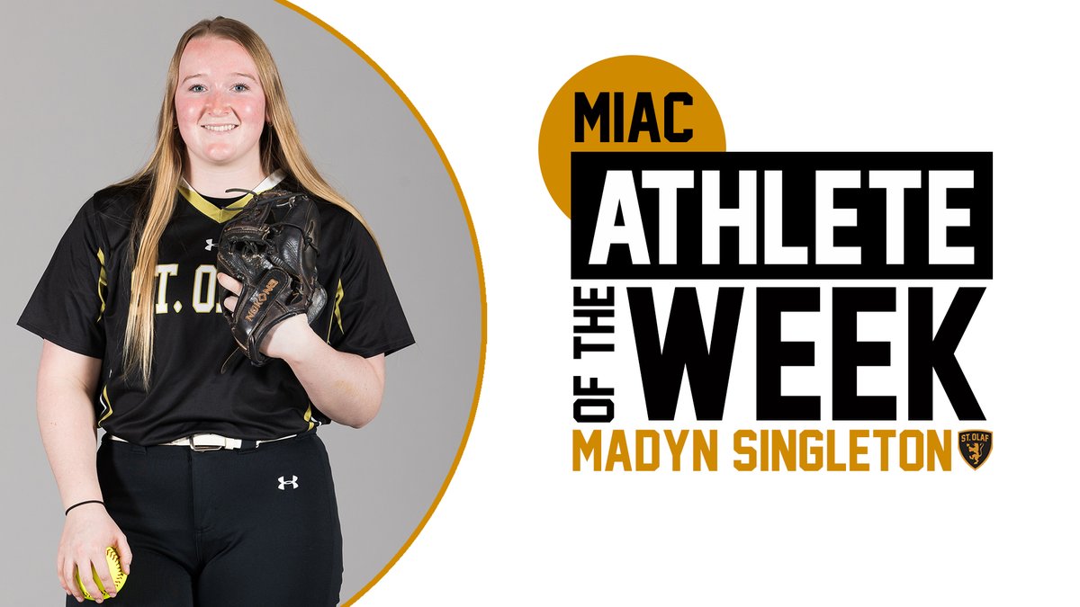 .<a href="/StOlafSoftball/">St. Olaf Softball</a>'s Madyn Singleton was selected as the #MIAC Softball Pitcher of the Week after posting a 1.31 ERA over four appearances last week!

RECAP: athletics.stolaf.edu/news/2023/3/27…

#UmYahYah | #OlePride | #d3sb