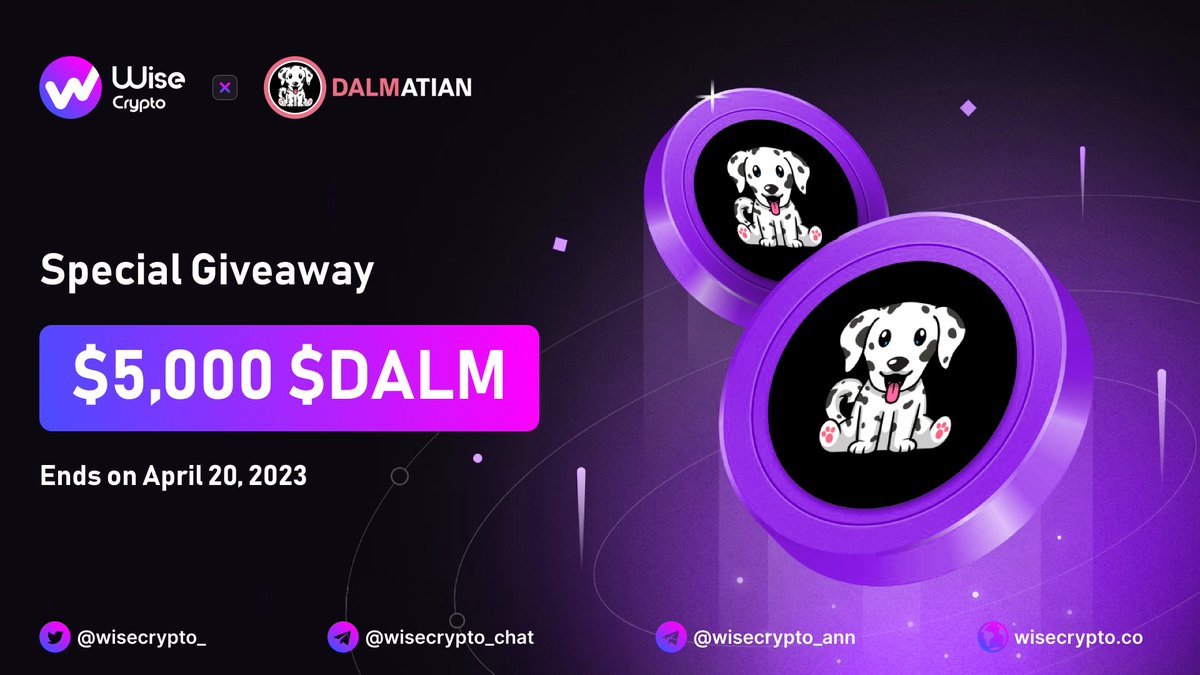 🥳 Wise Crypto X Dalmatian Giveaway

🏆Prize Pool - $5,000 $DALM

To Enter
✅ Follow <a href="/WiseCrypto_/">Wise Crypto</a> &amp; <a href="/Dalmatian_DALM/">Dalmatian $DALM</a> 
✅ RT &amp; Tag 3 Friends
✅ Complete Gleam tinyurl.com/2bxrk34y

#Airdrop #DALM #Giveaway #IDO #Crypto #NFT #AI