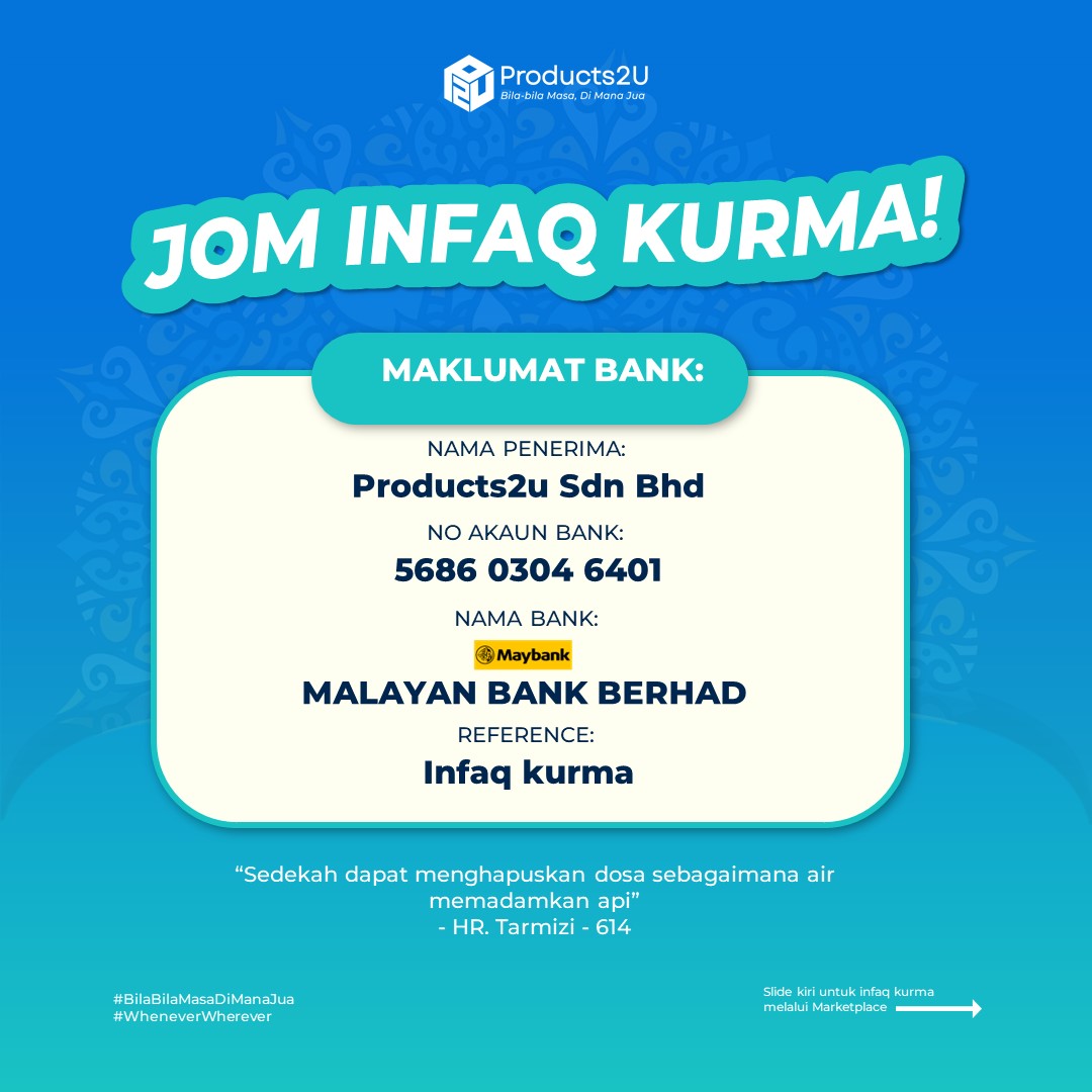 Products2You's tweet photo. Jom Infaq Kurma Bersama Products2U! 

Ada 2 cara untuk infaq kurma:

1️⃣ Bank Transfer
Products2U Sdn Bhd
Maybank
5686 0304 6401
Reference: Infaq Kurma

2️⃣ Marketplace Products2U 

Beli pakej RM 75 Kurma atau RM 350 Kurma Ajwa. 
Sila rujuk gambar ketiga untuk infaq kurma https://t.co/AZBvMq8JDK