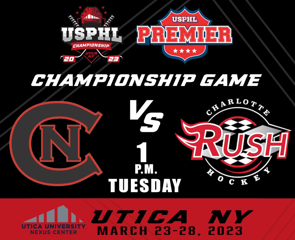 USPHL's tweet photo. #USPHLNationals: It's your #USPHLPremier National Championship matchup - the Red and Black vs. the Red and White. @NJrCyclones vs. @RushHockeyClub. 

1 p.m. Tuesday. Live on @MyHockeyTV. No excuses for missing this one. https://t.co/OsgSBDFnm9