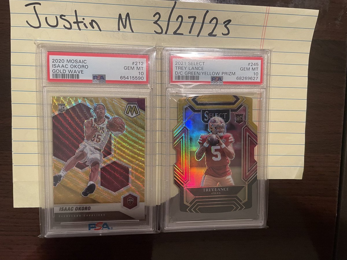 Me30Guard's tweet photo. Okoro mosaic gold wave psa 10 $12
Lance psa 10 select NFS/NFT

2nd picture: Wilson /25 $65 cal $10 Maxey $15

3rd picture Cade patch /10 $240

4th picture bones/green /25 $80 https://t.co/EDvTVufuEt