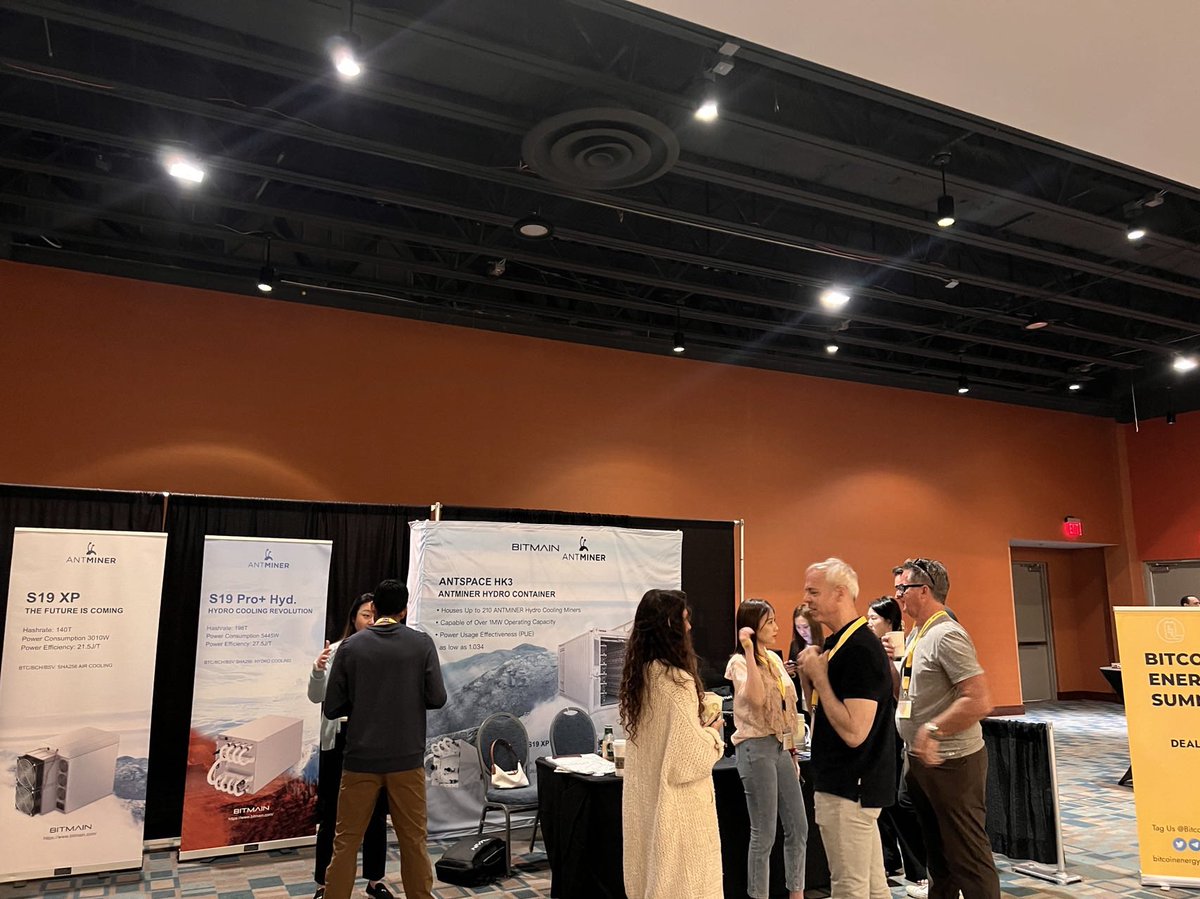 BITMAINtech's tweet photo. 🎉 Just wrapped up #BITCOINENERGYSUMMIT 2023 in Miami! It was incredible discussing sustainable energy solutions for crypto with top experts. Thank you to all who visited our booth and shared insights with us! 🙌 Let's keep pushing for a cleaner, greener future! 🌿 https://t.co/atQtpfMJVV