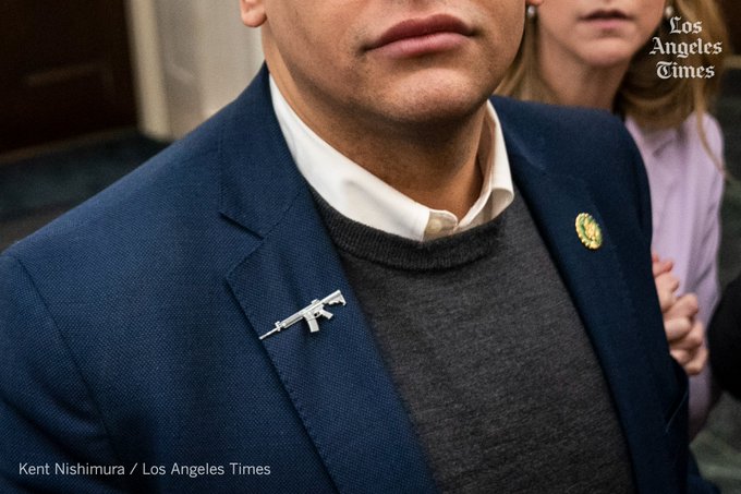 NoLieWithBTC's tweet image. Reminder that just last month Republicans wore AR-15 pins in place of where their American flag pin would normally go.