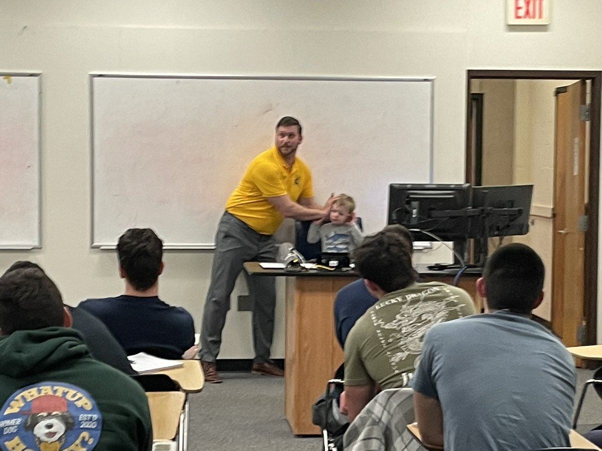 cierramersh's tweet photo. It was the first day of spring ball for @TCNJfootball and TJ demanded to go to the Offenses meeting and see @Coach_Mershman https://t.co/dRf5N7Ajfm