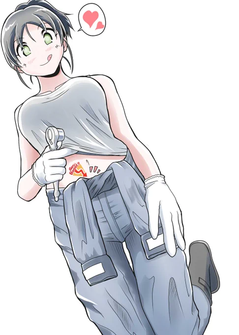 とある日の原田美世さん。久しぶりの作業ツナギでおなかチラリ。 