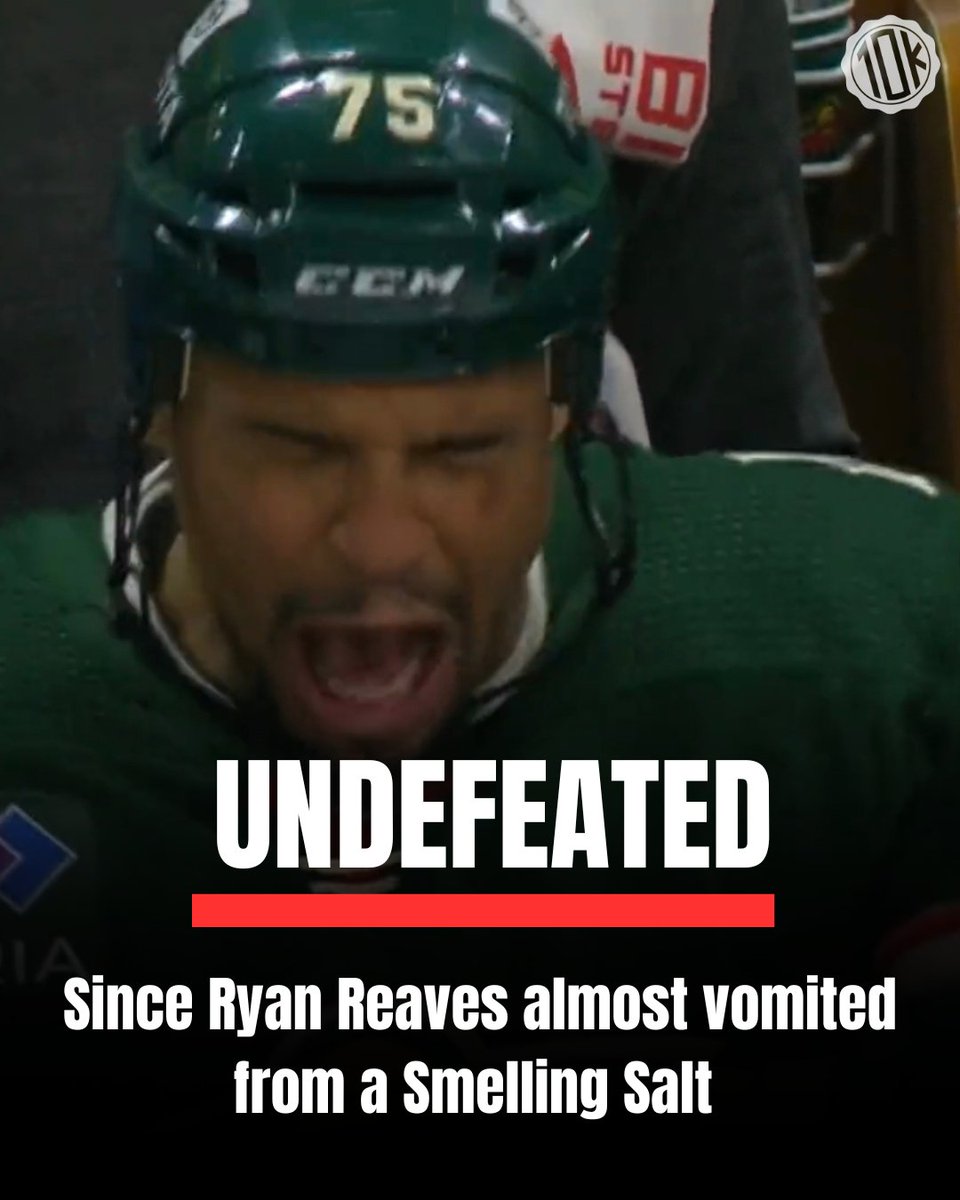 10k_Takes's tweet photo. BREAKING: The #MnWild have not lost a game since Ryan Reaves almost vomited from a smelling salt https://t.co/jwrNMhweCZ