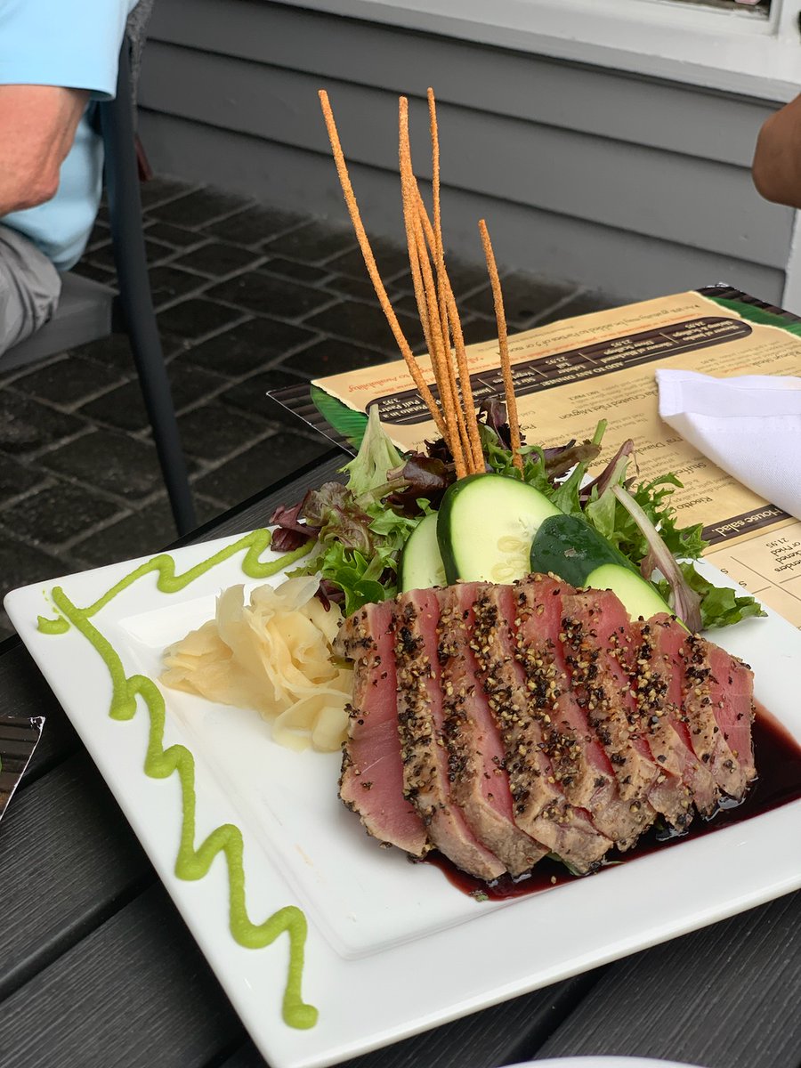 Blue Tuna - So f'ing good
Rolled in cracked black pepper, char-grilled rare over petite greens, sides of Wasabi and pickled ginger finished with our famous Blueberry Teriyaki!
#Snappers
#StPeteBeach