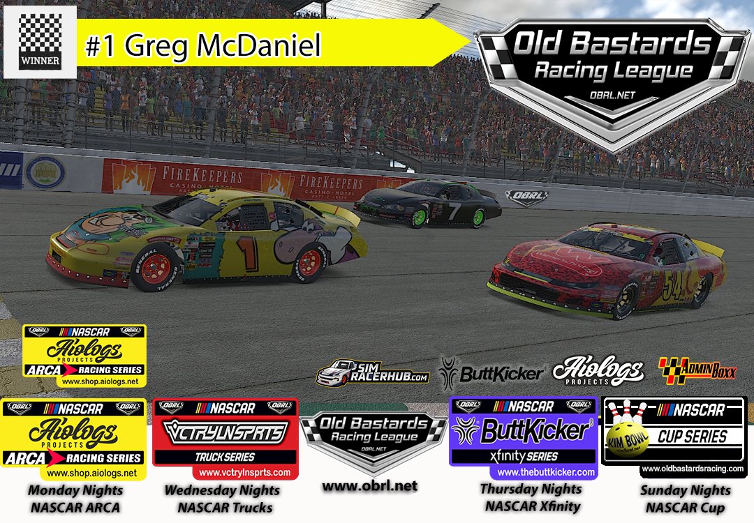OBRL_Racing's tweet photo. Congratulations Greg McDaniel Winning the Series opener in the Aiologs Arca Series Season opener 

Andrew Hess Finishes 2nd 
Dan Hill Finishes 3rd 

#sim #obrl #arca #iracing #nascar #aiologs #buttkicker #adminboxx https://t.co/iuCOuy40yu