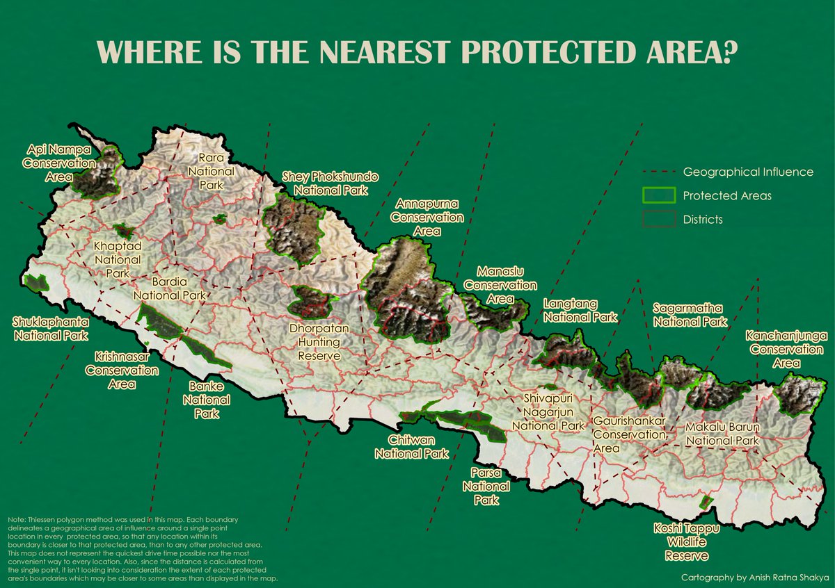 Week 12 theme: Inspired by..
A bit late !! Find your nearest protected area in Nepal. Inspired by Emily Meriam 's blog.
#MapPromptMonday #arcpro #thiessenpolygon #conservationarea
