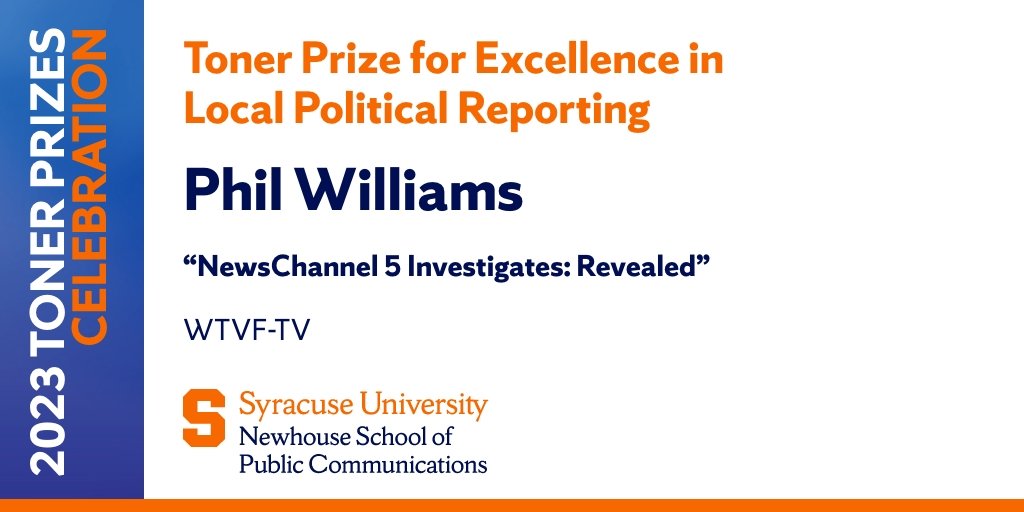 Congrats to @politico, @TexasTribune, @propublica and @wtvf's Phil Williams for winning the @TonerProgram Prize honoring excellence in political reporting. It was an honor to serve as a 2023 juror #TonerPrizes