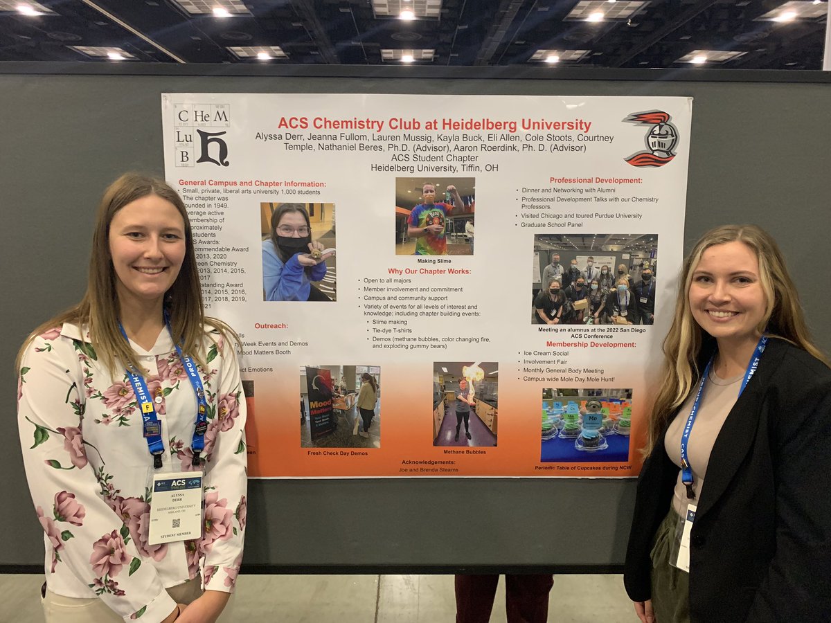 Chem Club President Alyssa Derr (biochemistry, 2024) and VP Jeanna Fullom (biology, 2023) presented on the Chem Club activities from 2021-2022 which lead to our Outstanding Award! We couldn’t be more proud of the caliber of our students’ work. <a href="/HeidelbergU/">Heidelberg University</a> @BergACSChemClub