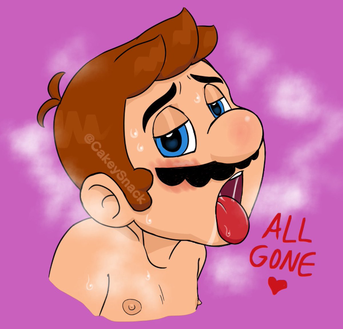 CakeySnack's tweet photo. This is one rare instance where I censor (because it’s vore) 👄

Now Snack can live up to his name by being a sweet treat for a cute little plumber. Good thing Mario’s throat stretches 🍬
And don’t worry, Snack will be fine. Video game logic. https://t.co/d7SEHClw7n