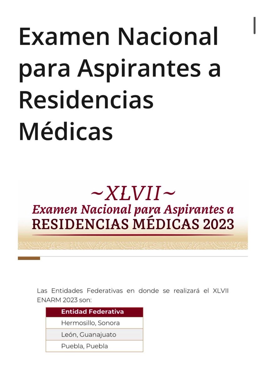 Información importante acerca de las sedes de nuestro #ENARM2023 #Sedes #Convocatoria