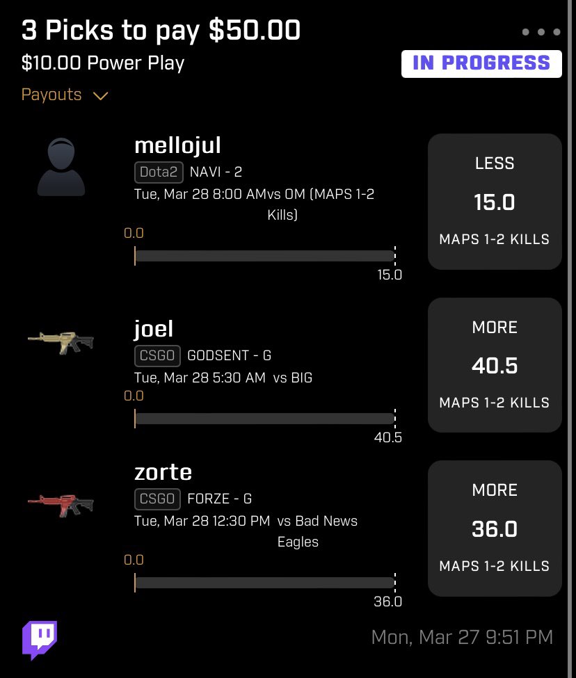 MightyEkaj's tweet photo. 🚨 Ladder Challenge Day 2! 🪜 (Tail at own risk🍀)
Risky day 2 but we all bout it 🔥
W/ @BadgerPickz @CrowPickz
$5–>$25 ✅
$10–>$50 ⬅️ Day 2
$15–>$75
$20–>$100
$25–>$125
$30–>$150
$35–>$175
#PrizePicks #prizepicksladder #prizepick #prizepickscsgo #CSGO #DOTA2 #GamblingTwitter https://t.co/GlVzFGpVgx